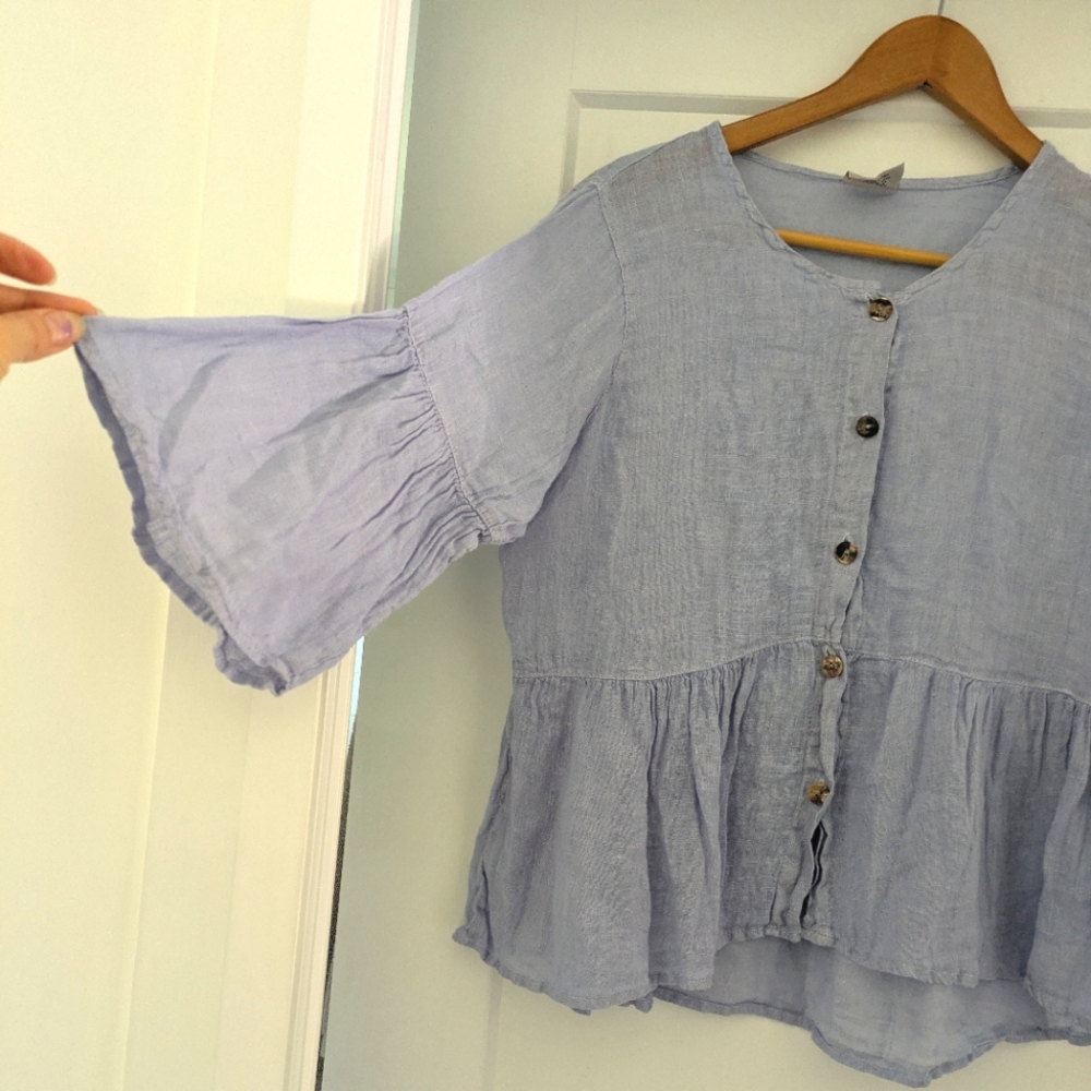 Click By Color Me Cotton 100% Linen Blouse Light Blue Size Small - Picture 4 of 6